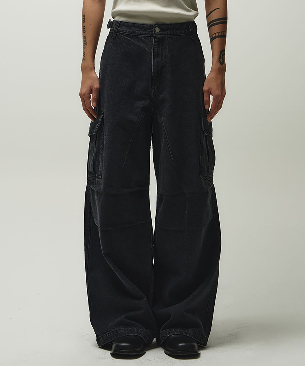 MUSINSA | THE ANTI PLATFORM Denim Cargo Wide Pants (Black)