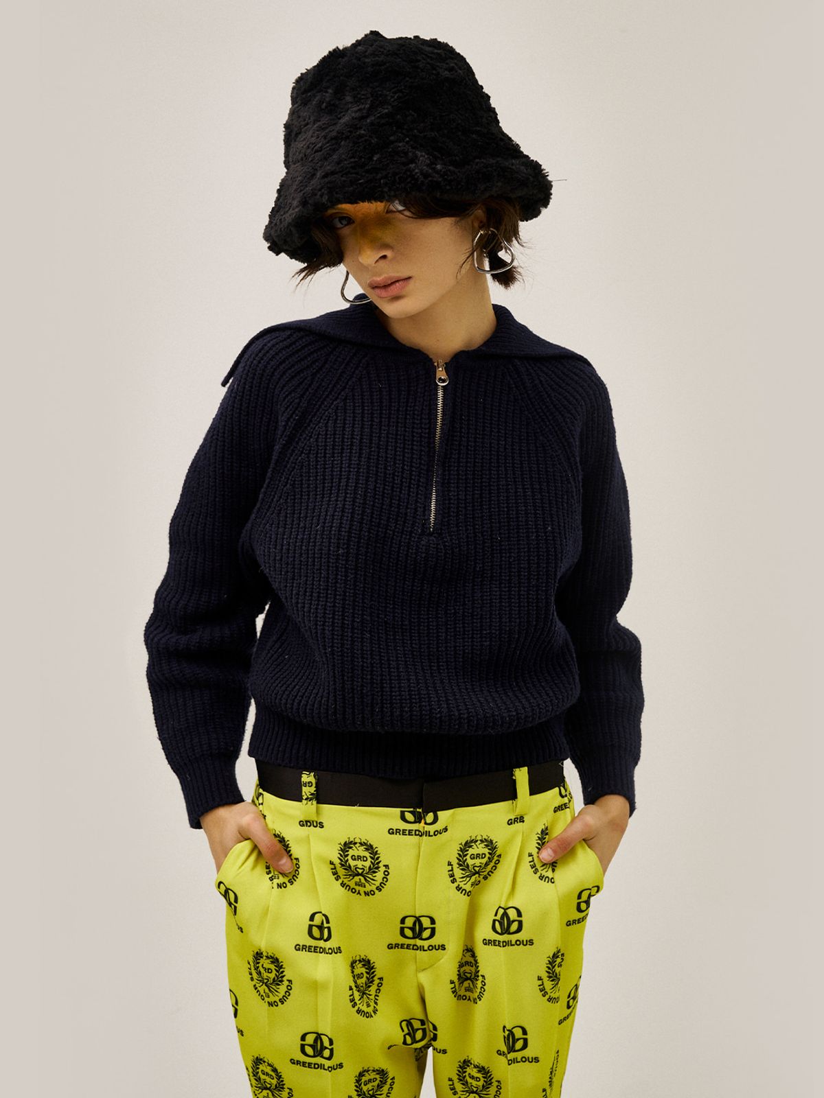 그리디어스(GREEDILOUS) Sailor Zip-Up Knit Top