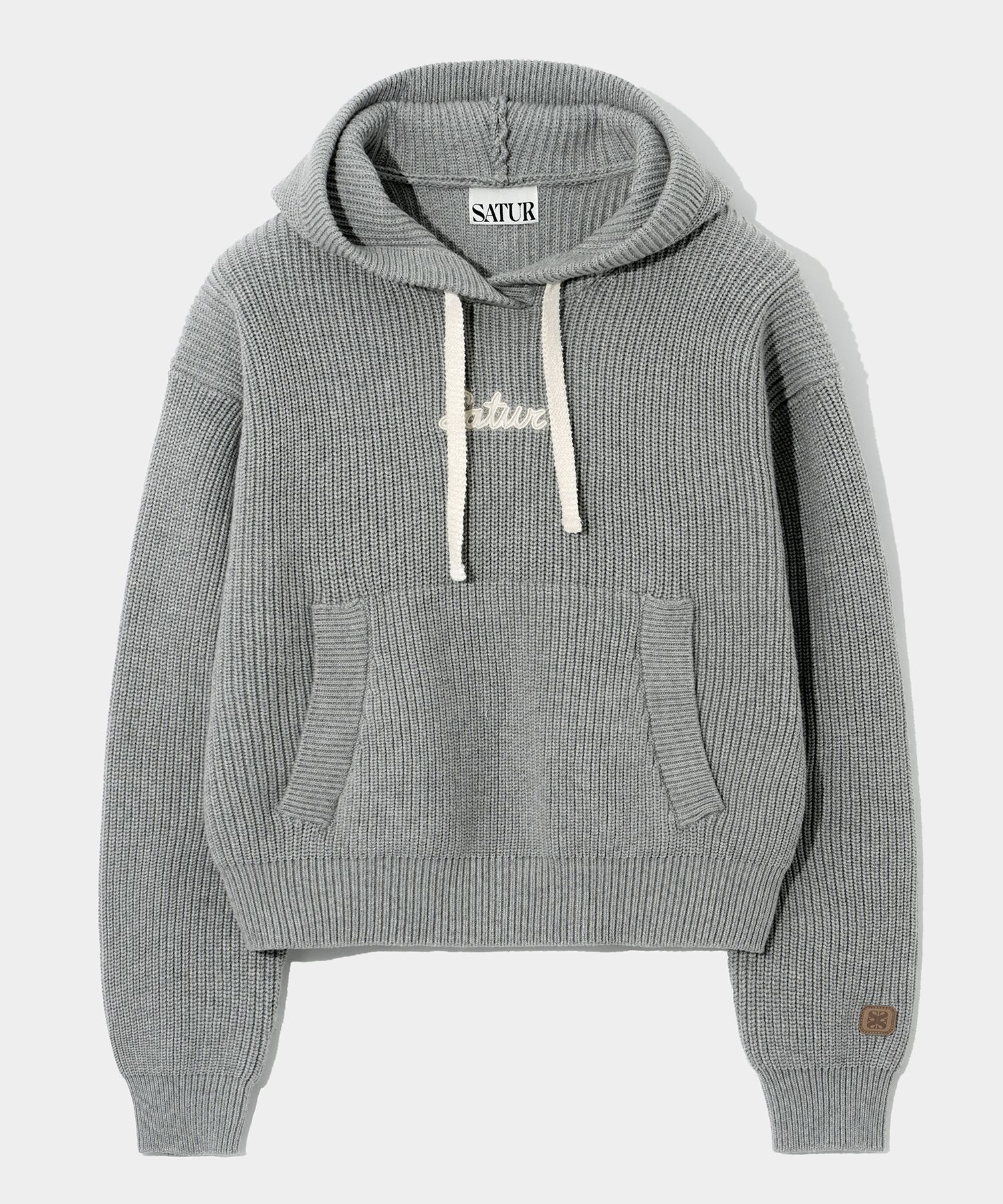 ◆SATUR◆ Applique Logo Cashmere Blend Hooded Knit Taupe Bro MUSINSA | SATUR Applique Logo Cashmere Blend Hooded Knit
