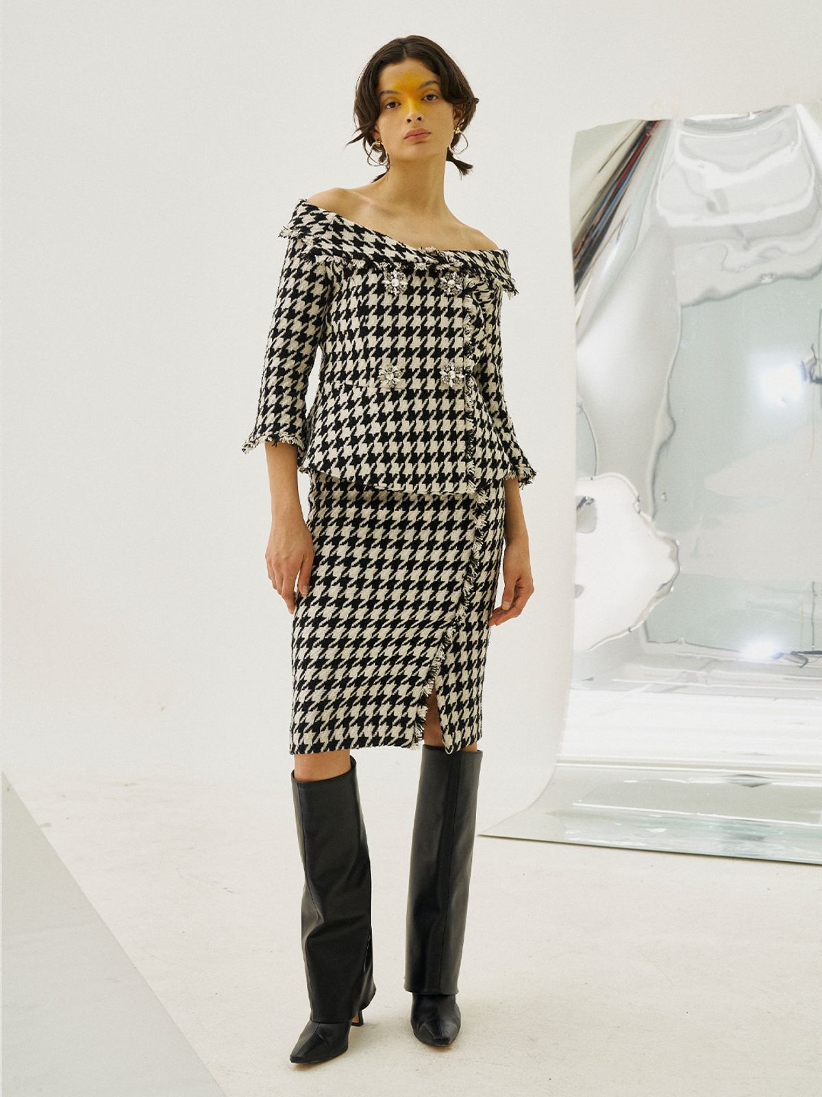그리디어스(GREEDILOUS) Tweed Houndstooth Pencil Skirt