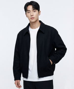 [리뉴얼] 울 블렌디드 미니멀 블루종 자켓 (블랙)