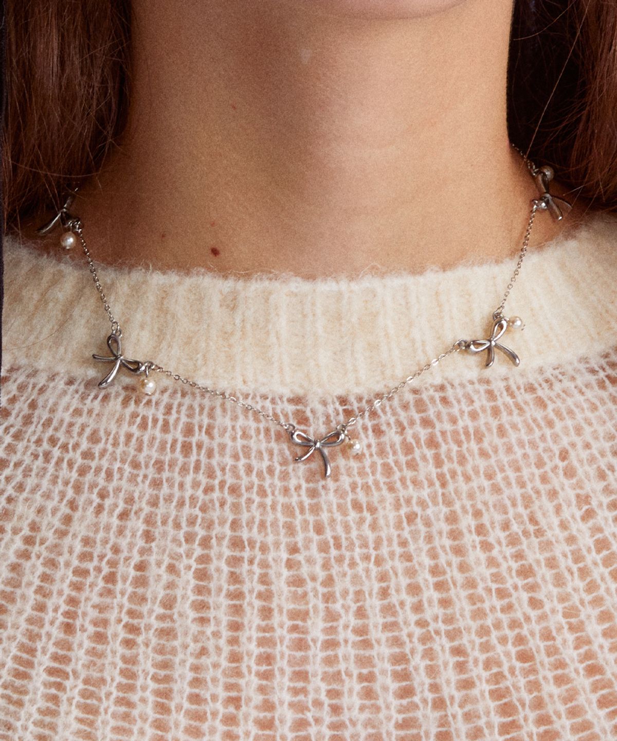메리모티브(MERRYMOTIVE) Ribbon with pearl surgical necklace