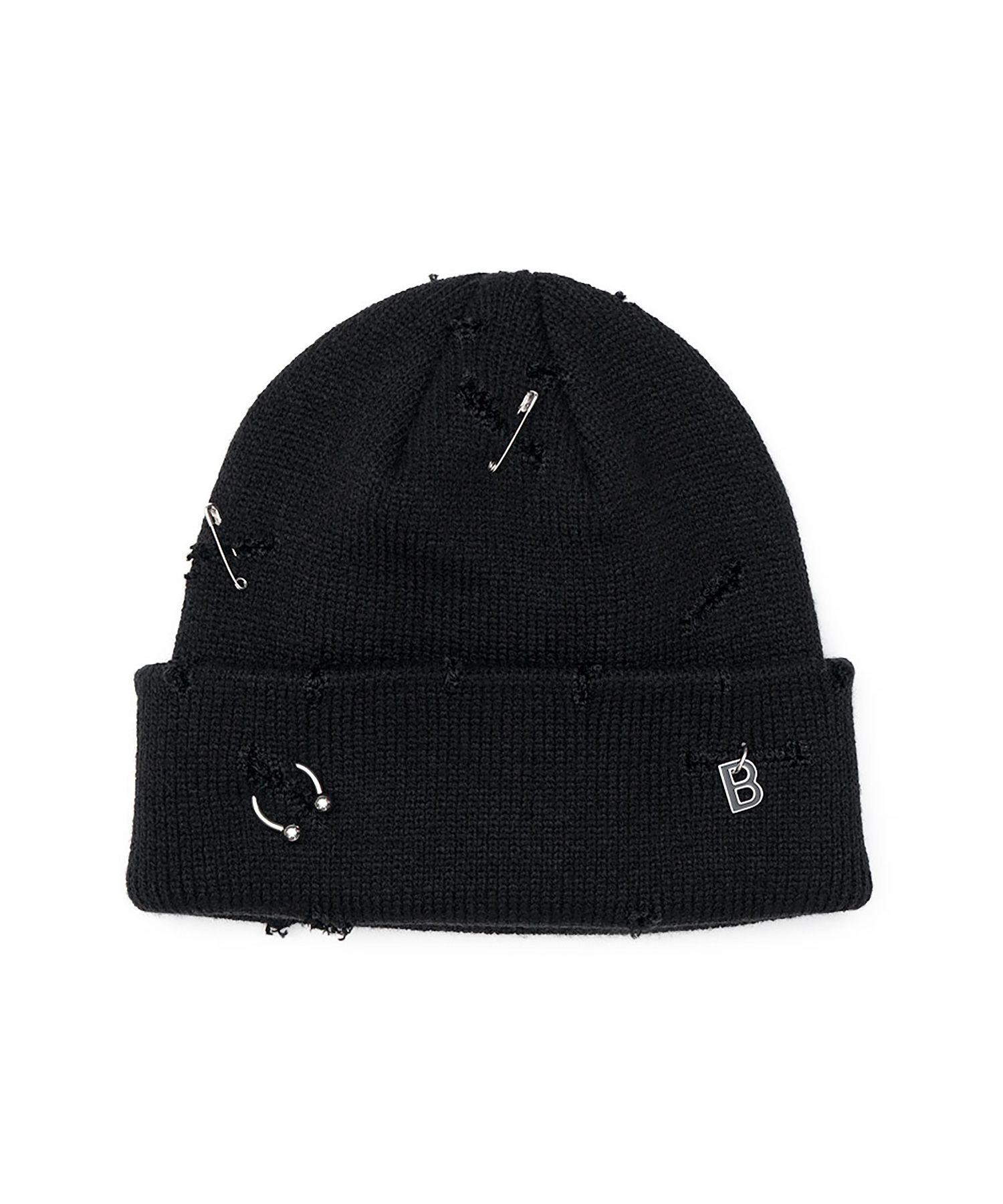 MUSINSA | BLACKBLOND Vivid Lip Piercing Custom Beanie (Black)