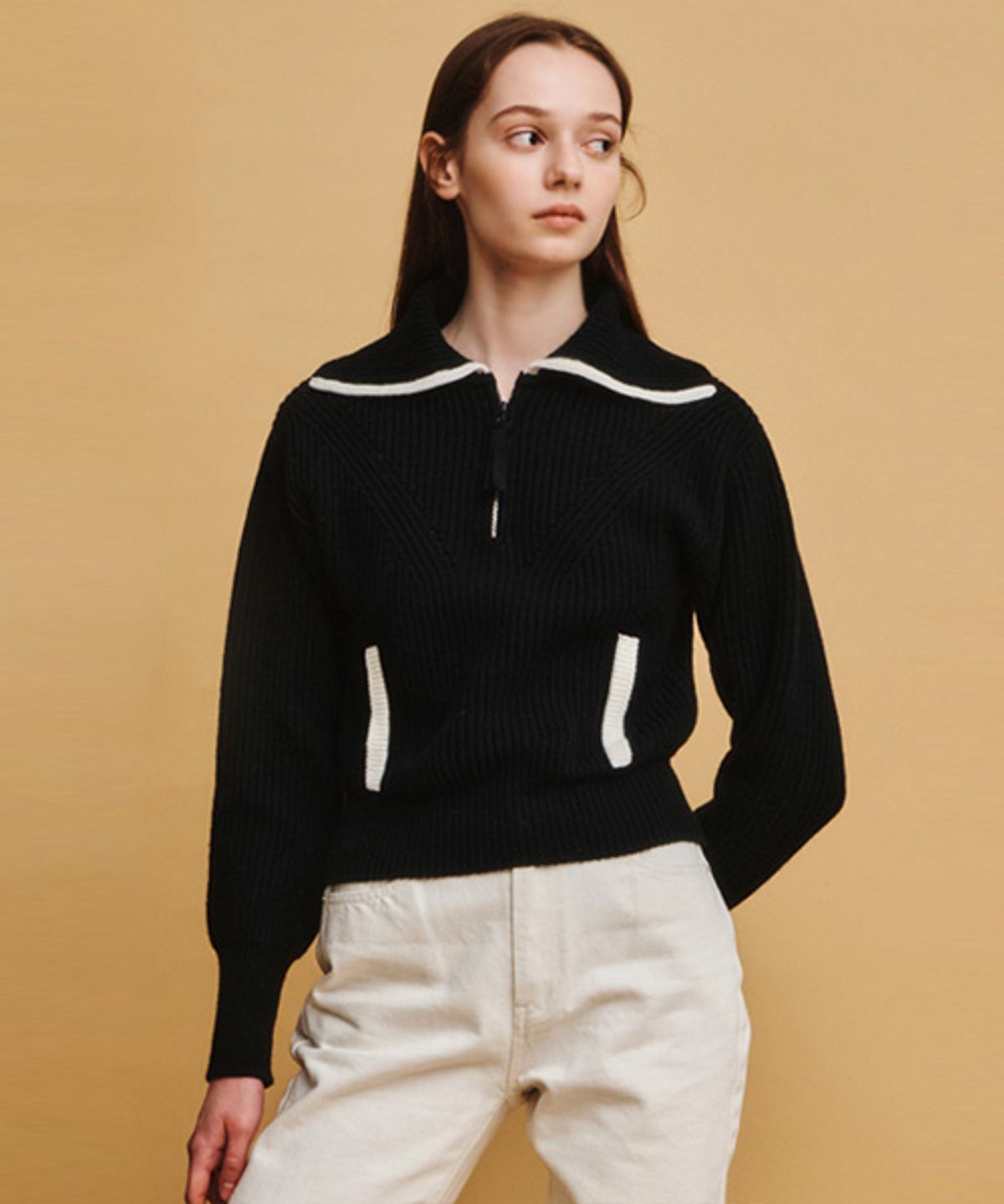 아바몰리(AVA MOLLI) TWO TON TRIMMNG PULLOVER (BK+IV)