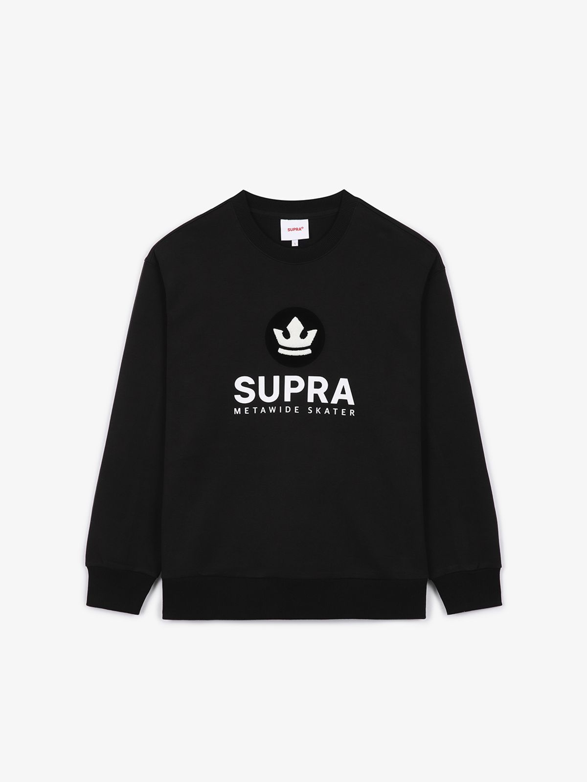수프라(SUPRA) 에센셜 크라운 부클 자수 오버핏 맨투맨(BLACK)