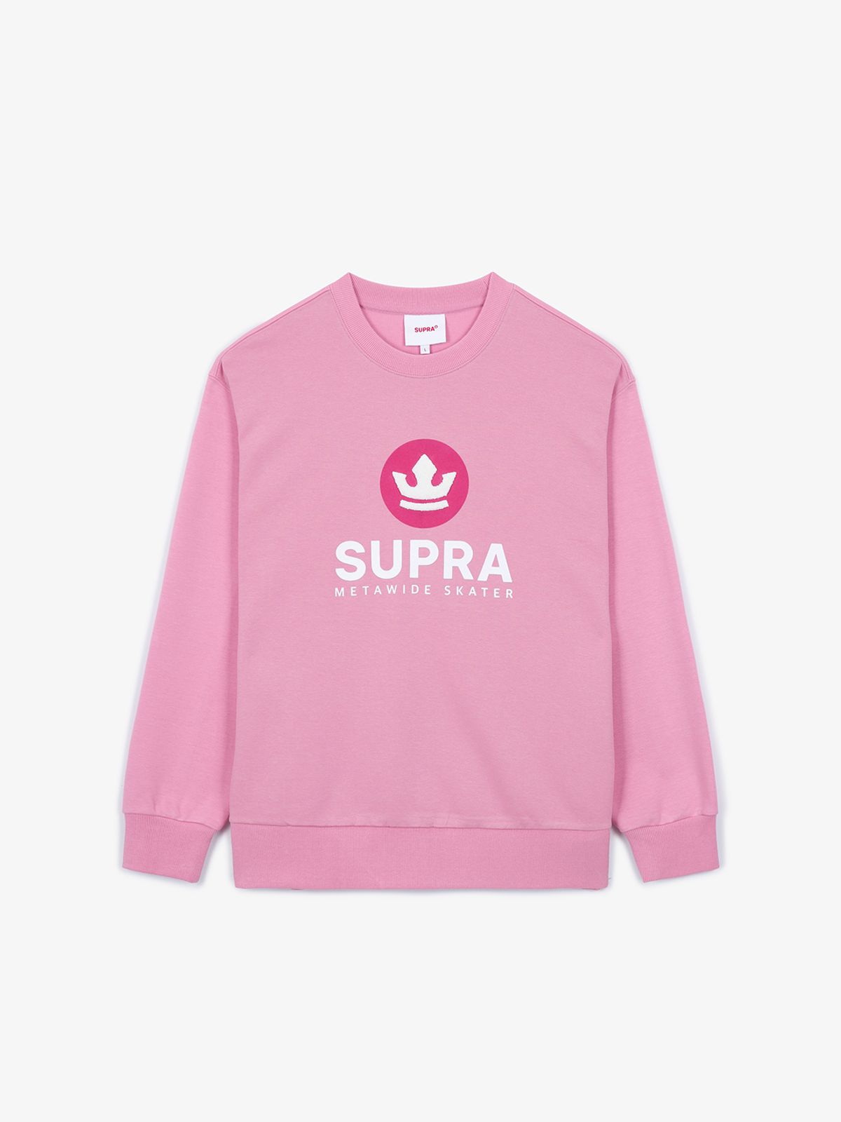 수프라(SUPRA) 에센셜 크라운 부클 자수 오버핏 맨투맨(PINK)