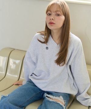 브이넥 래글런 스웻셔츠 (화이트멜란지)