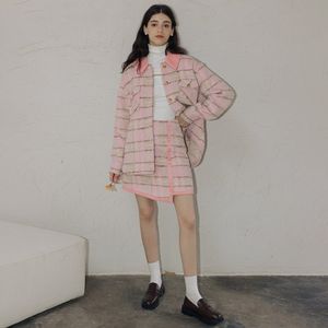 DD_Pink plaid tweed skirt