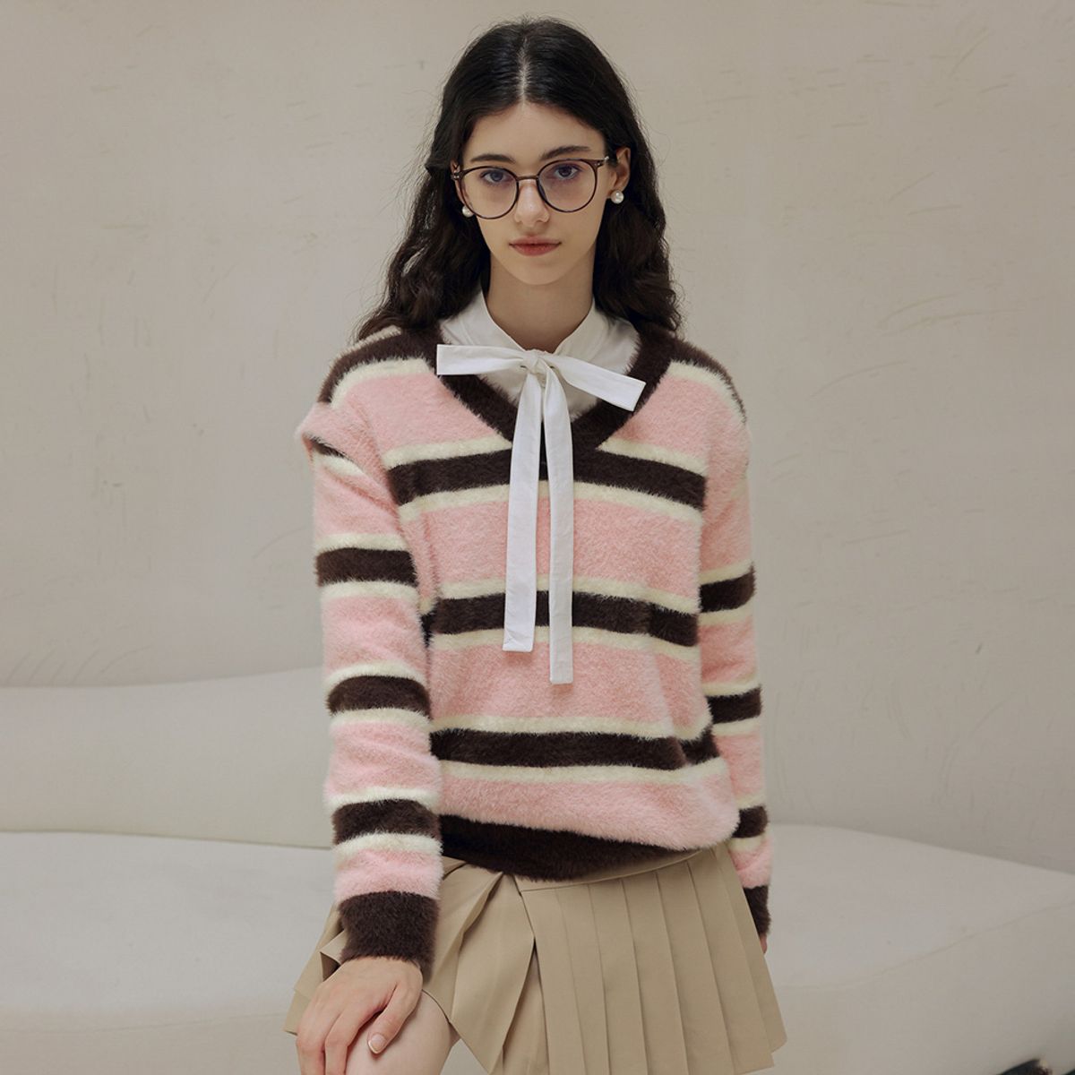 던드롭(DUNDROP) DD_Two-way sweater vest set mink top