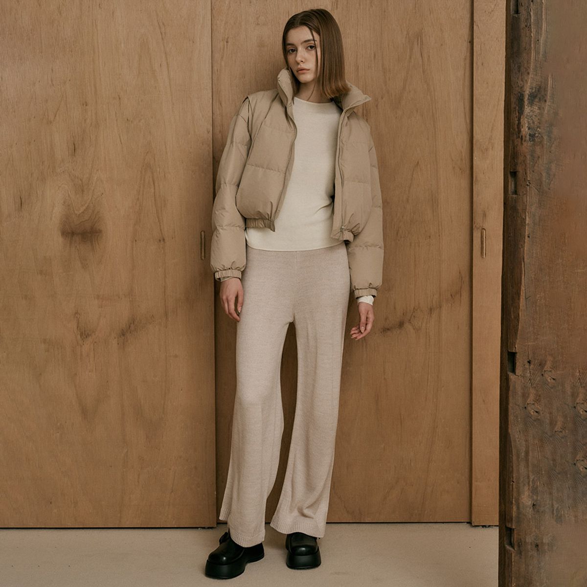 웬스데이딜라잇(WEDNESDAY DELIGHT) WD_Oatmeal knit wide pants