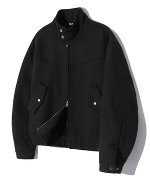 울 엘보우 패치 2WAY 해링턴 자켓 (BLACK)