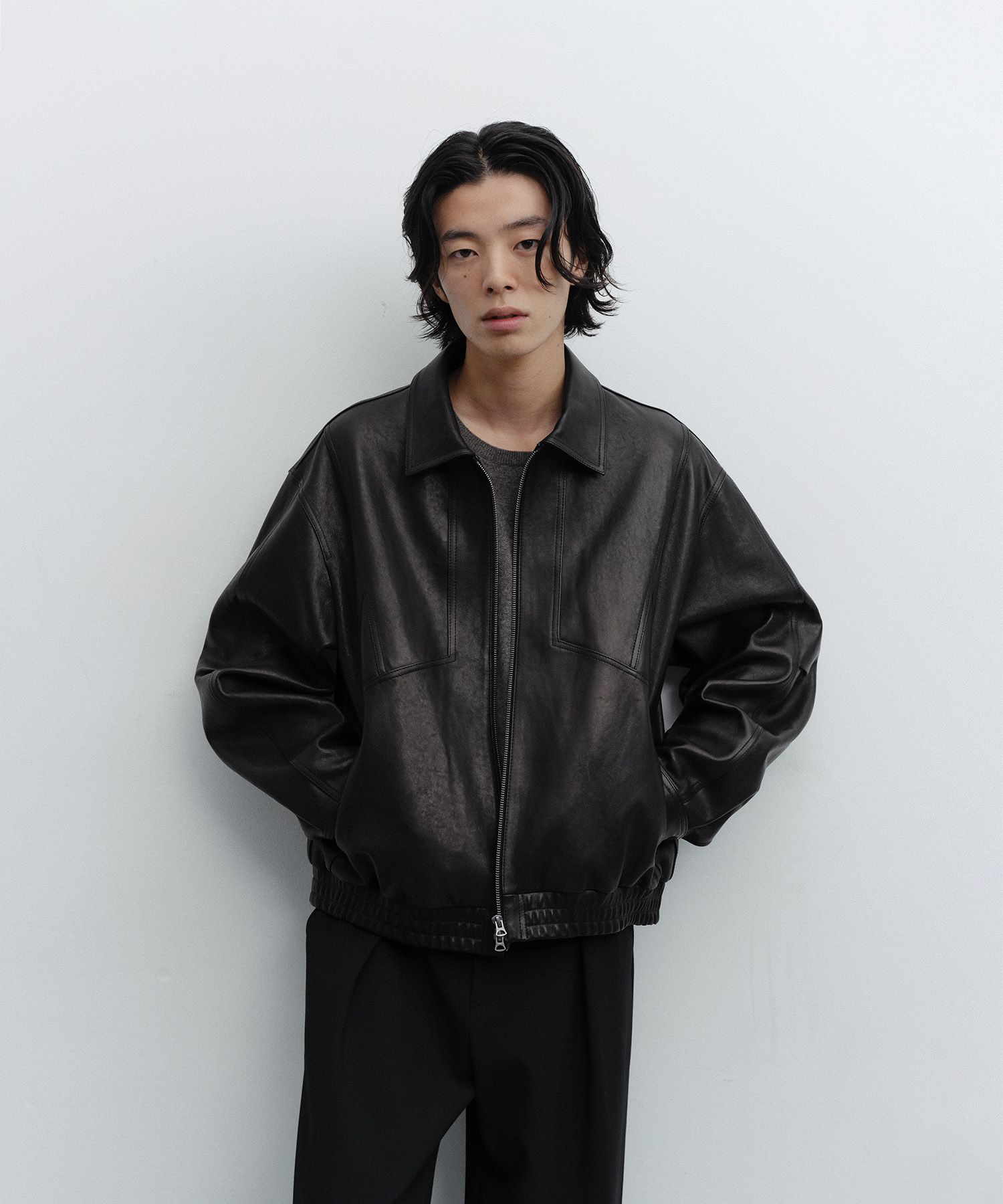 ②LiSA アナザージャケット MUSINSA公式 | ANOTHER OFFICE Lambskin Utility Blouson (Black)