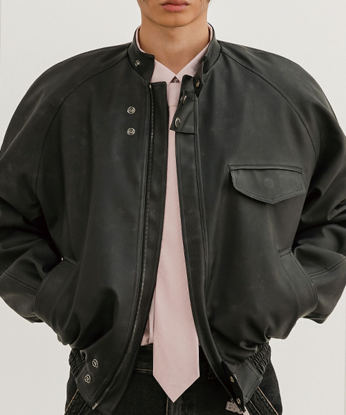 이에스씨 스튜디오(ESC STUDIO) (2온수누빔)08 leather biker jacket(black)