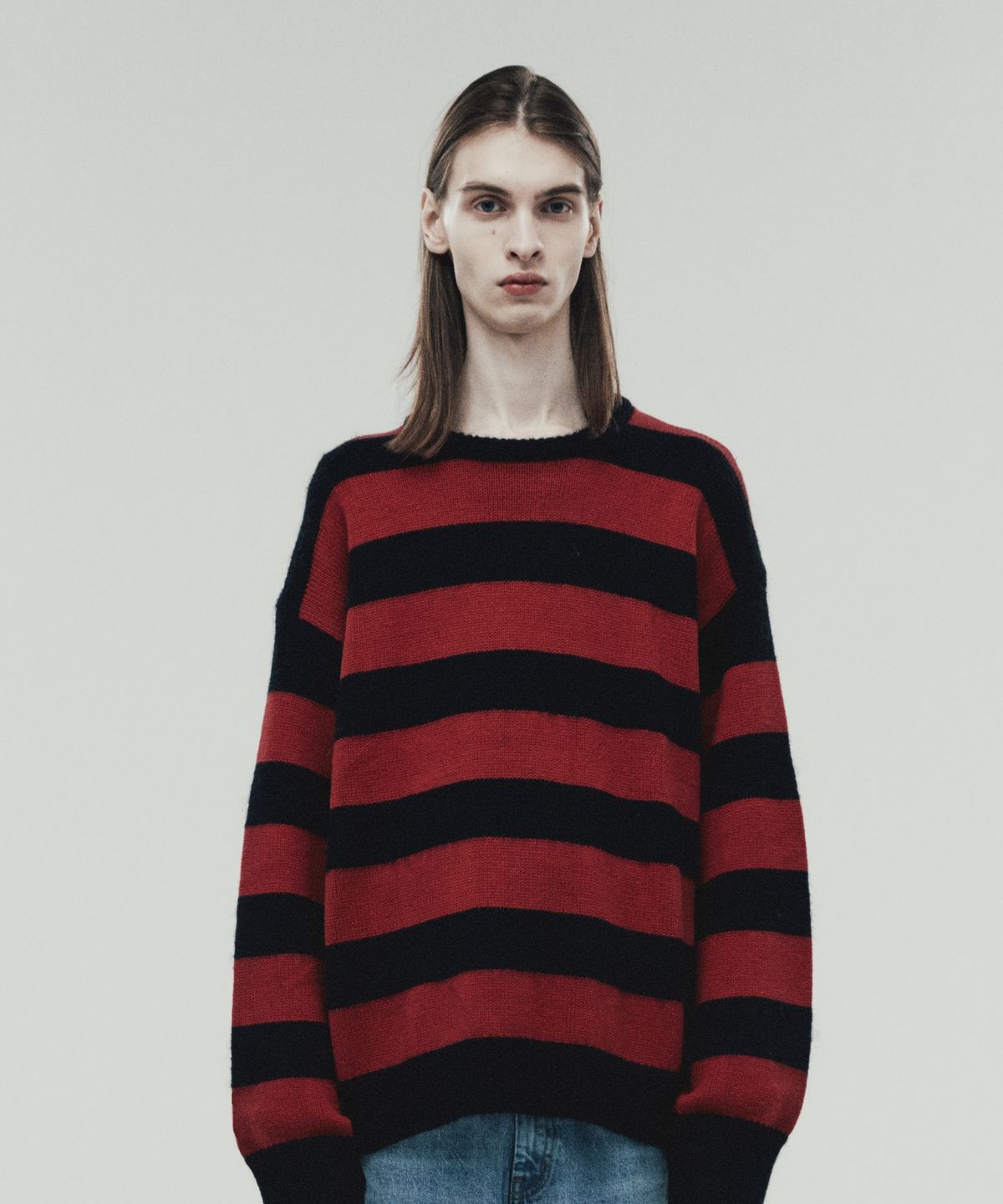 더바이닐하우스(THEVINYLHOUSE) MOHAIR BOLD STRIPED SWEATER RED (VH2DFUK603A)