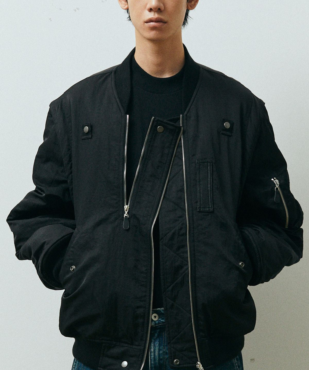 퍼블릭피겨(PUBLICFIGURE) 워시드 나일론 엠에이원 봄버자켓_블랙