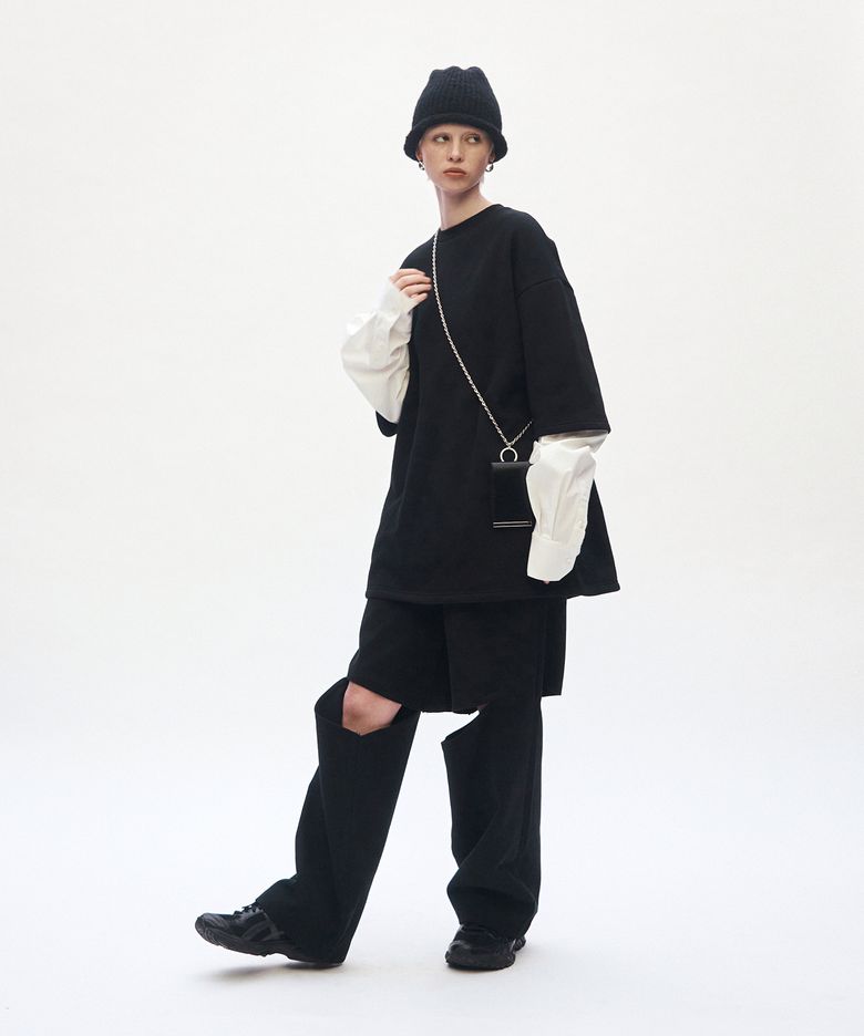 Knee Slit Wide Pants [ Black ]