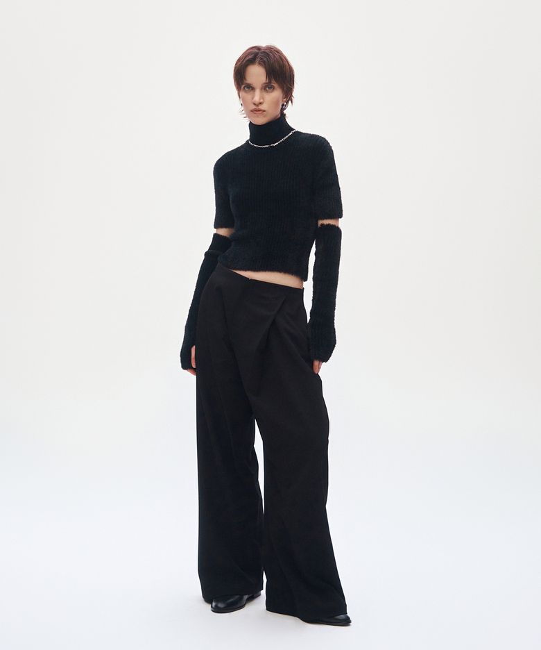 Low Rise Wide Slacks [ Black ]
