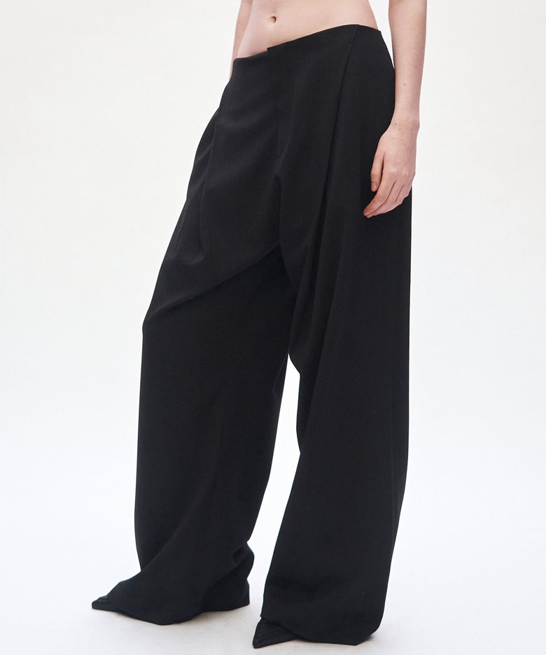 Low Rise Wide Slacks [ Charcoal ]