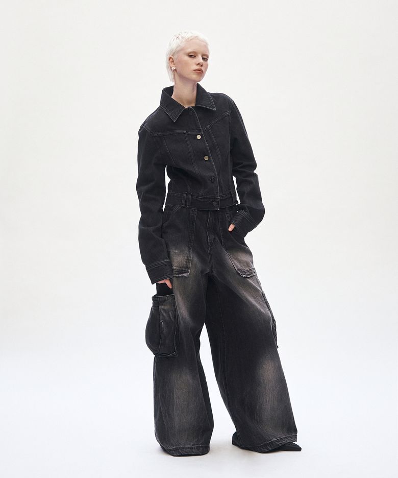 Denim Cargo Pants [ Black ]