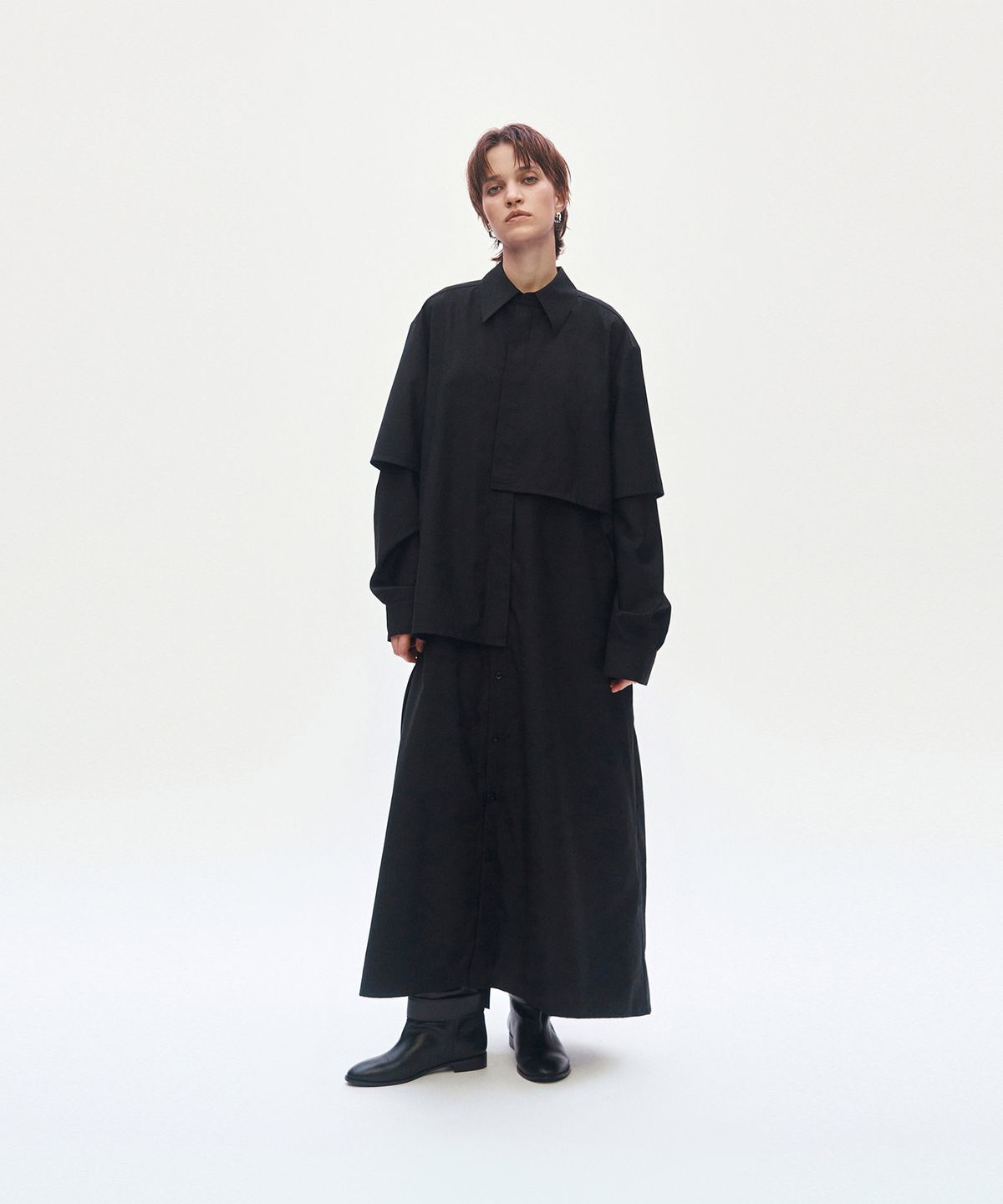 트리밍버드(TREEMINGBIRD) 3-way Layered Shirt One-piece [ Black ]