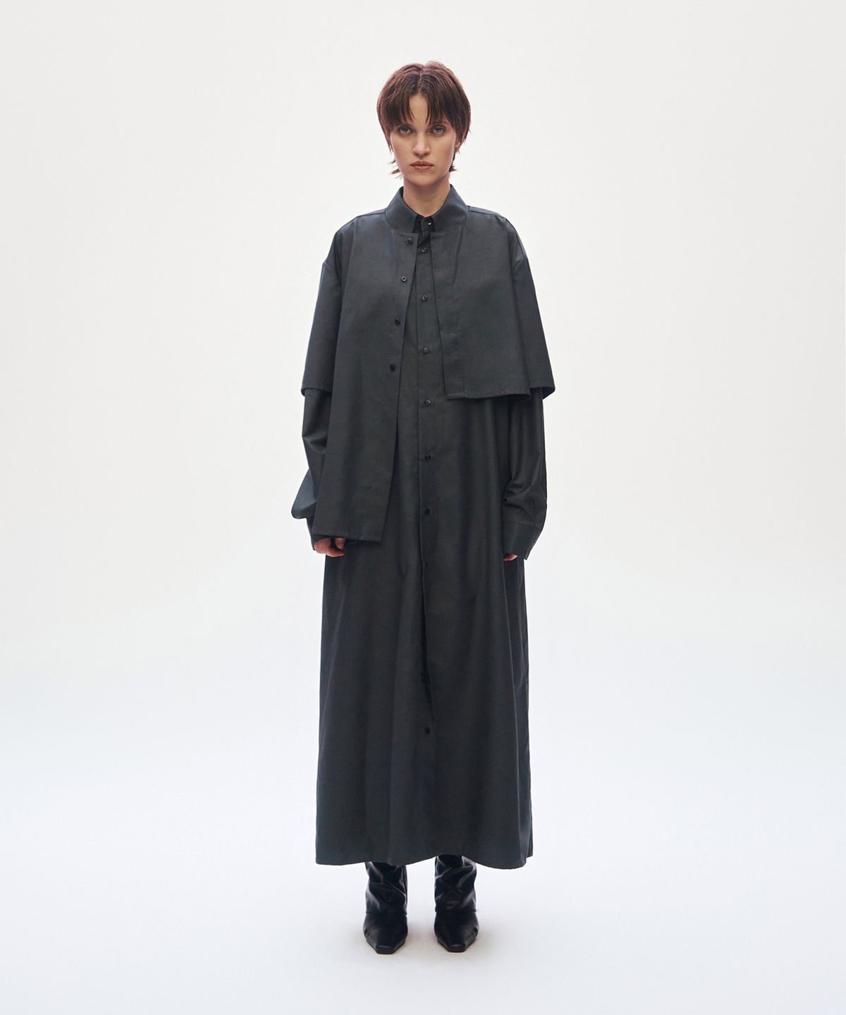 트리밍버드(TREEMINGBIRD) 3-way Layered Shirt One-piece [ Charcoal ]