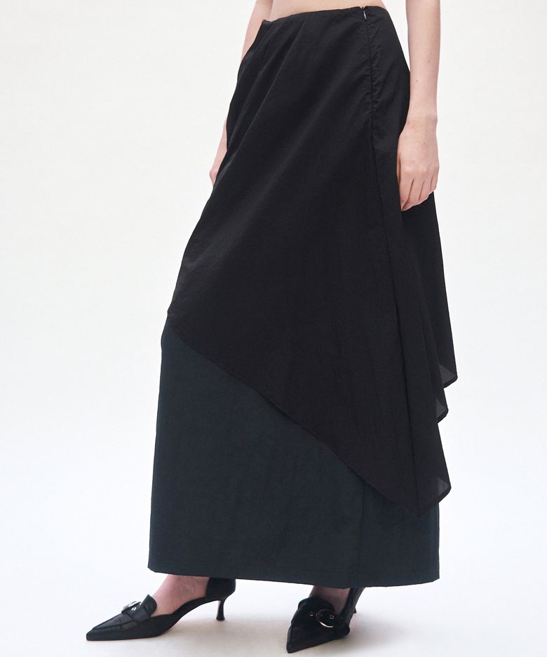 Layered Drape Skirt [ Charcoal Navy ]