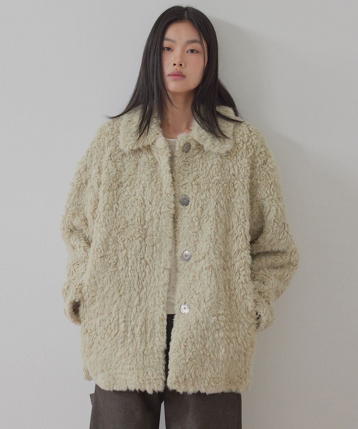 탑걸(TOPGIRL) BUTTON UP OVER FIT FUR JACKET_T326OT808