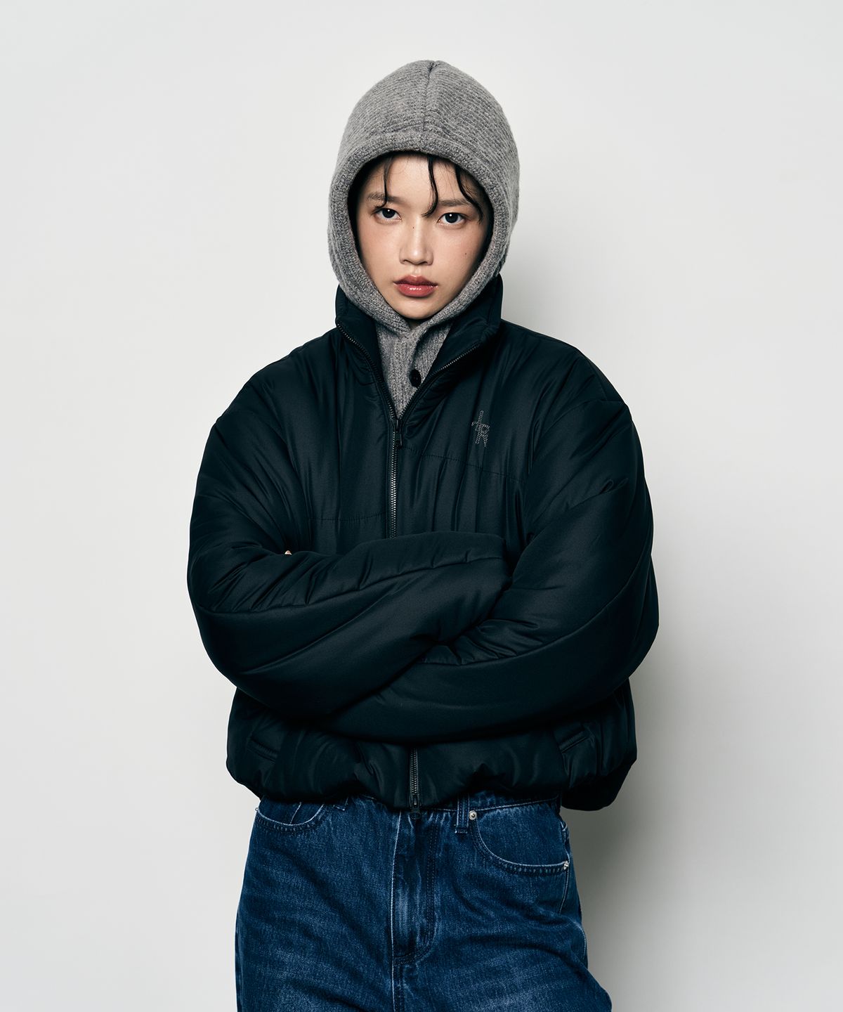 레더리(LEATHERY) 크룩키드 스티치 크롭 푸퍼 자켓 [MATT BK]