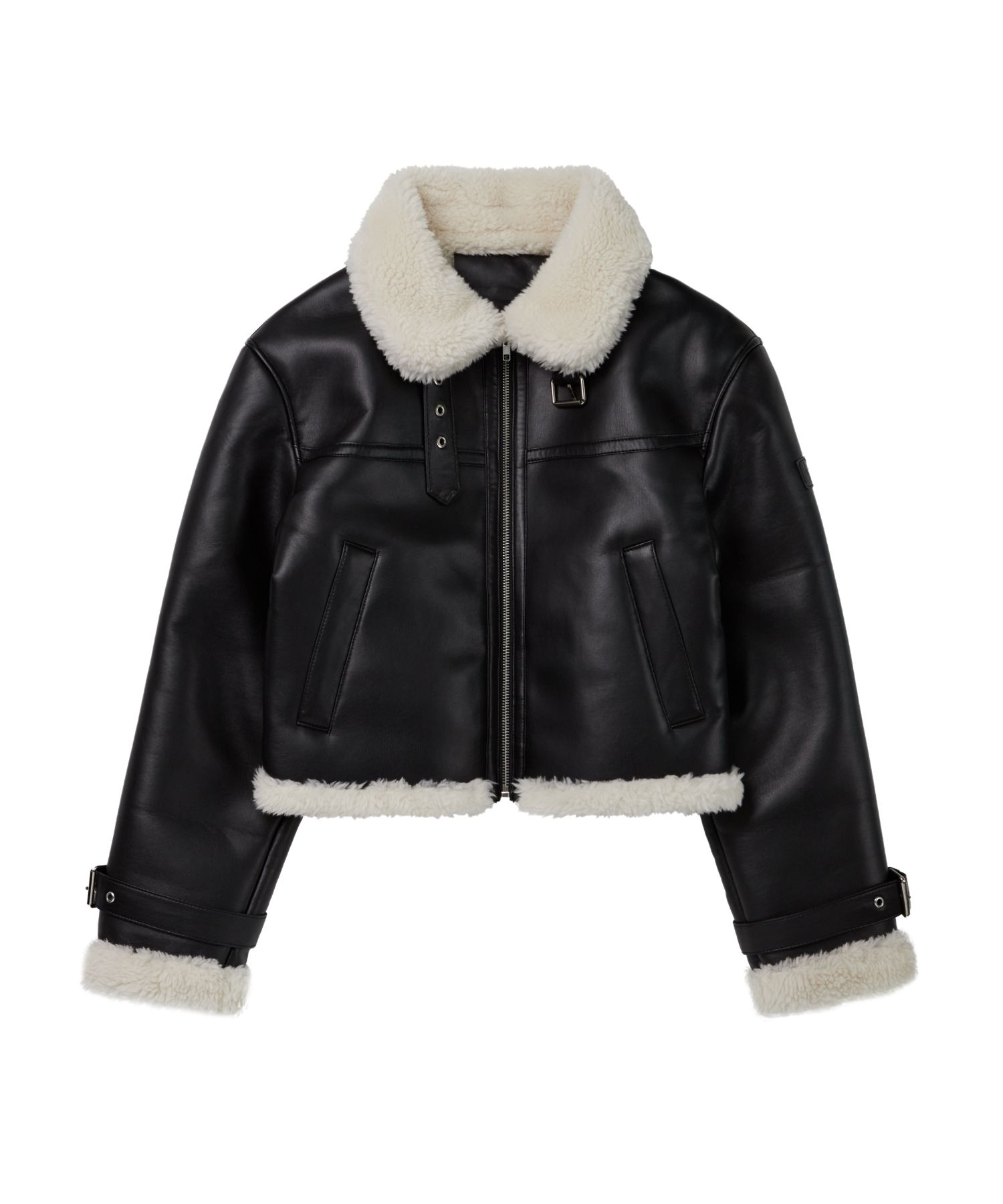 MUSINSA | LEATHERY Oblique overfit leather mustang jacket [BLACK]