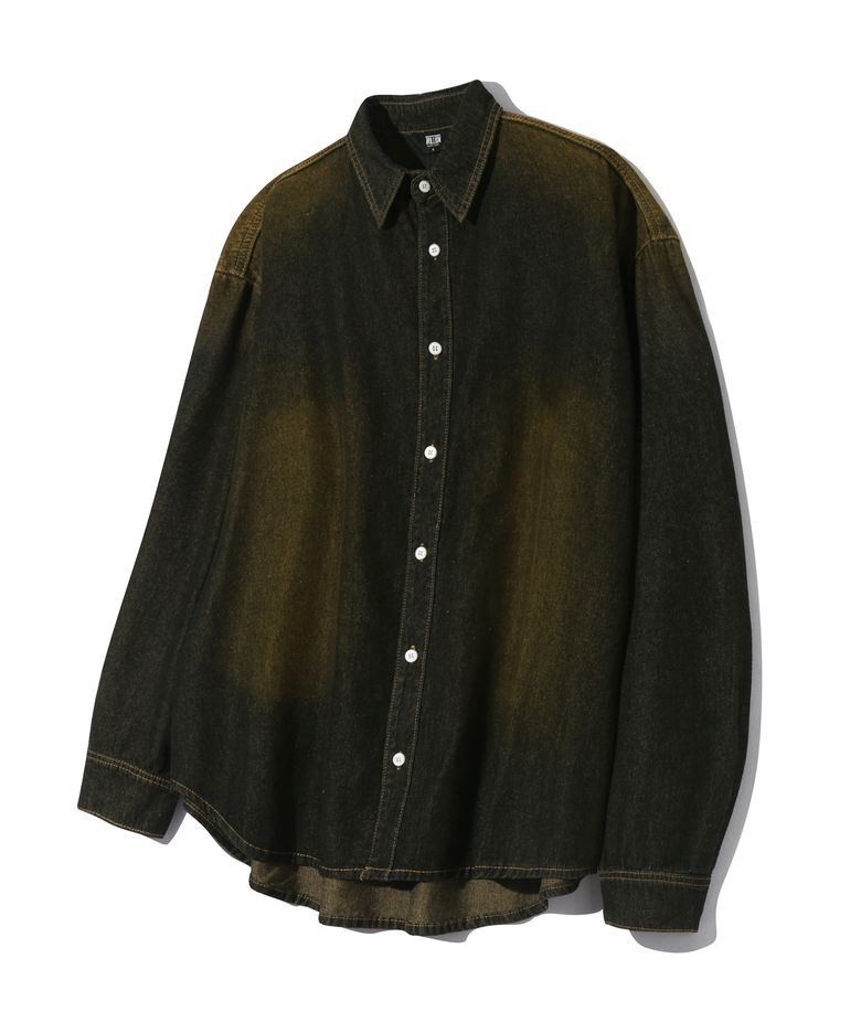 빈티지 워싱 오버핏 데님 셔츠 (BEIGE BLACK)