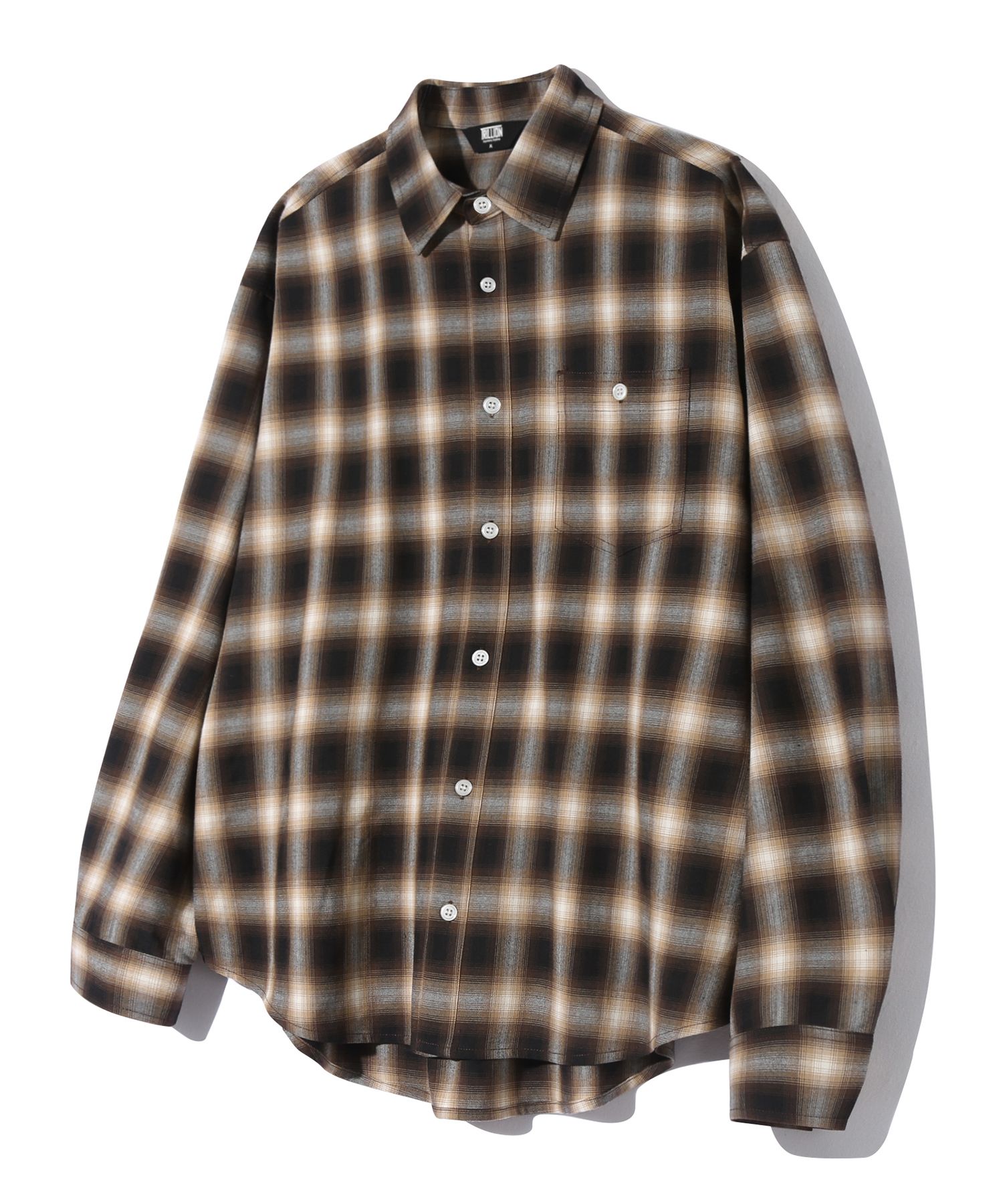 MUSINSA | TRILLION One Pocket Ombre Check Shirt (CINNAMON BROWN)