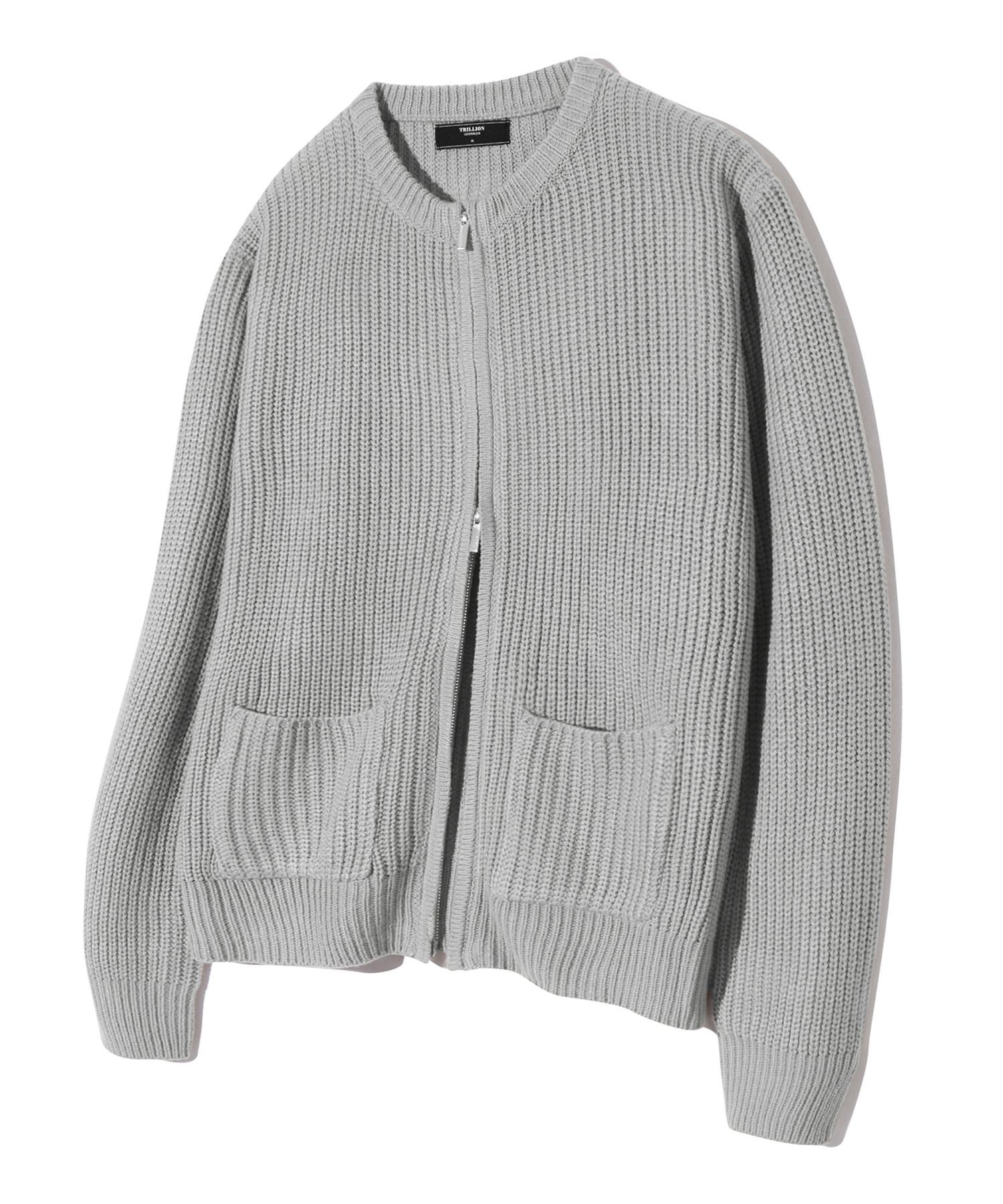 MUSINSA | TRILLION Washable round neck hachi zip-up knit