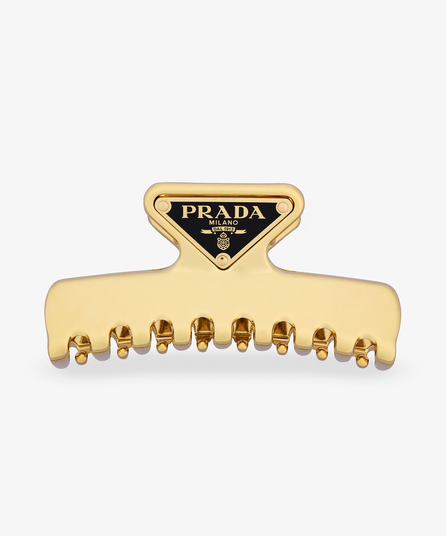 ★PRADA★TRIANGLE LOGO ENAMEL L HAIR CLIP Prada triangle-logo Hair Clips (set Of two) | Gold | FARFETCH