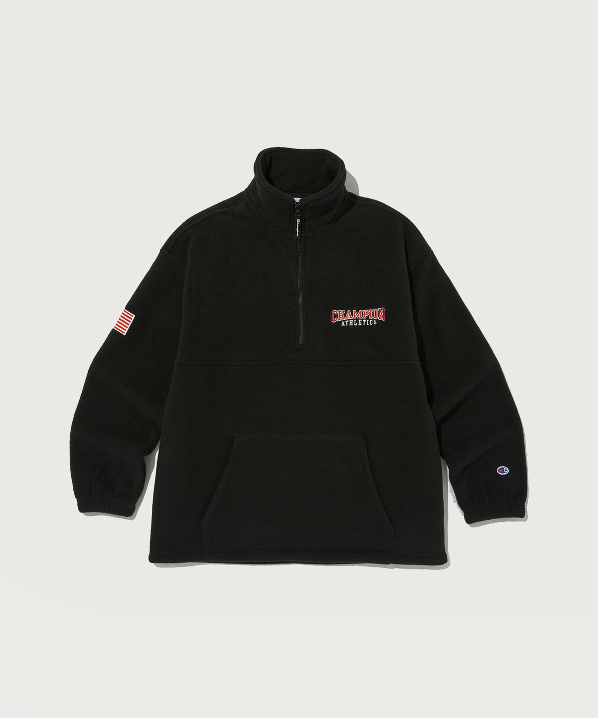 챔피온(CHAMPION) 플리스 하프 집업 티셔츠 Black