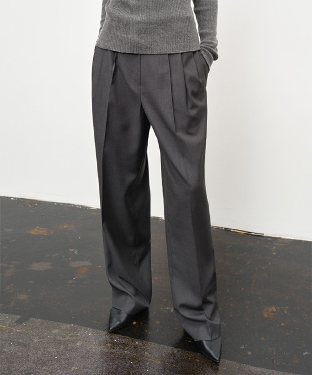 리디피(RIDIFI) HIGH-WAIST WOOL BLEND LONG WIDE SLACKS_CHARCOAL