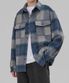 오버핏 헤비 투 포켓 체크 셔츠 자켓 블루