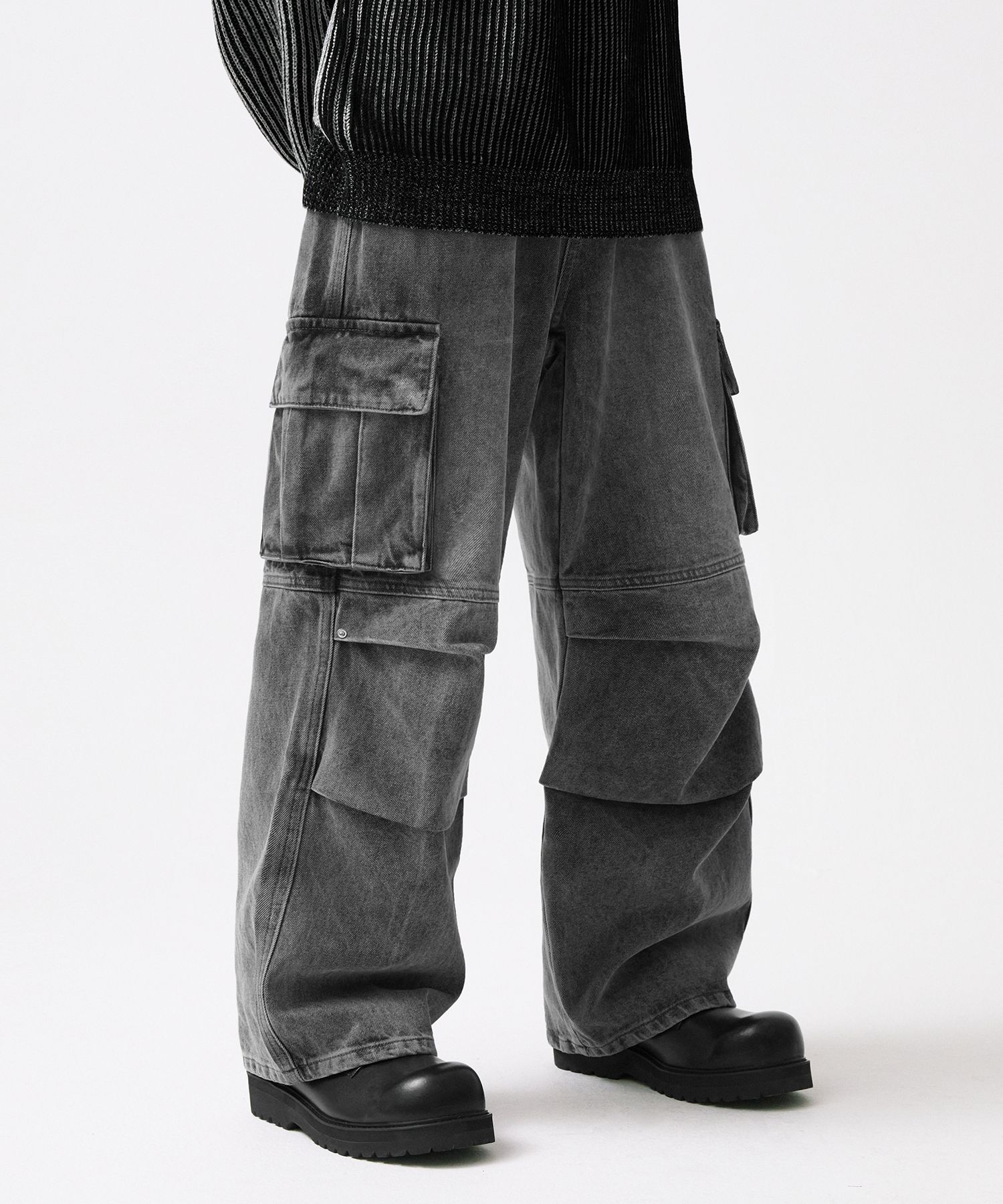 【U LAN】Rivet Parachute Non-Fade Denim Pants MUSINSA | TRILLION Parachute Cargo Rivet Denim Pants (LIGHT