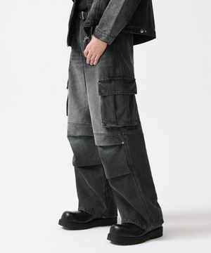 파라슈트 카고 리벳 데님 팬츠 (BLACK)