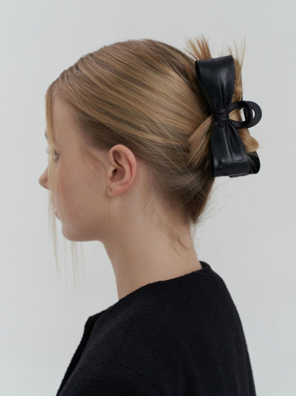 카인더베이비(KINDABABY) leather double ribbon hair claw