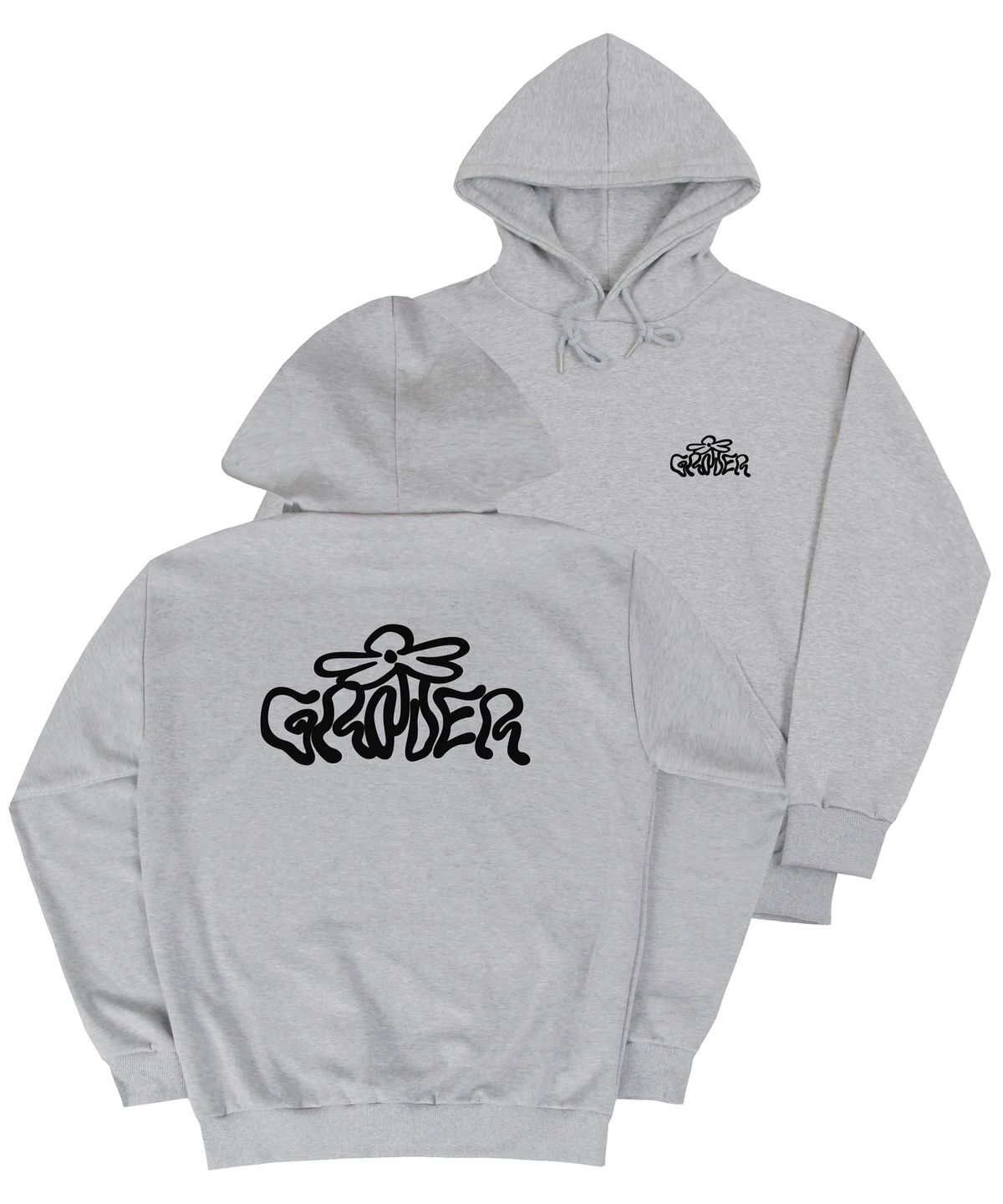 그레이버(GRAVER) [UNISEX]웨이브 로고 플라워 후드티_그레이