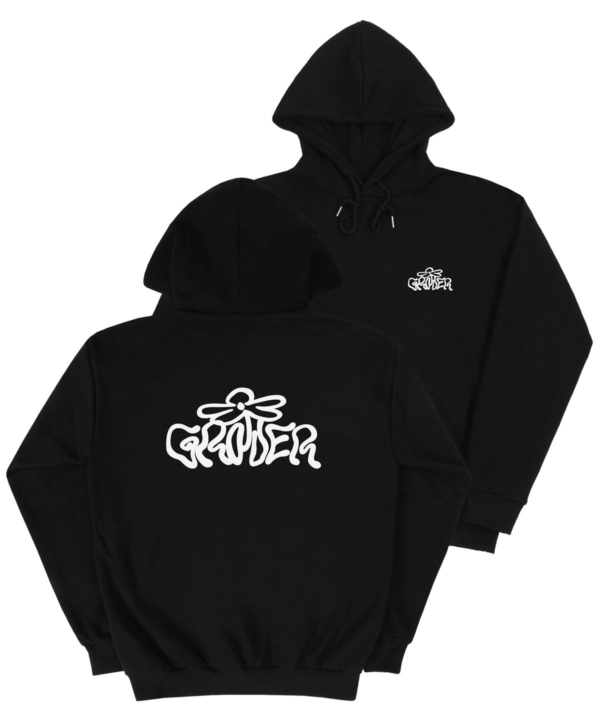 그레이버(GRAVER) [UNISEX]웨이브 로고 플라워 후드티_블랙