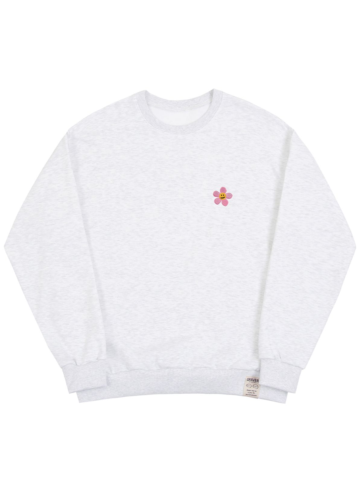 그레이버(GRAVER) [UNISEX]핑크 플라워도트 자수 맨투맨_멜란지화이트