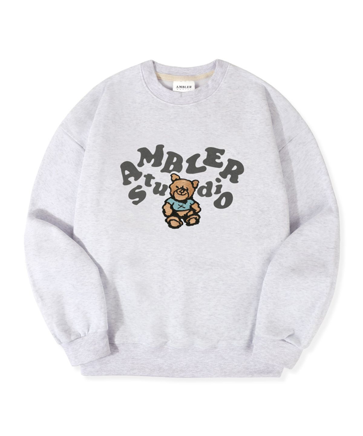 엠블러(AMBLER) Original Bear 오버핏 기모 맨투맨 티셔츠  AMM1115 (백멜란지)