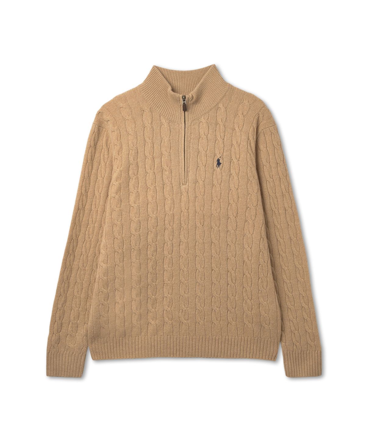 폴로 랄프 로렌(POLO RALPH LAUREN) 케이블 니트 울 캐시미어 지퍼 스웨터 - 브라운