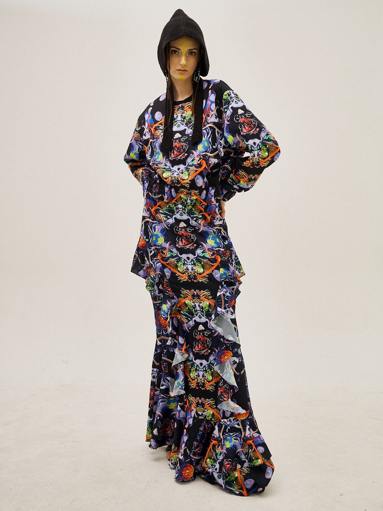 Electric Spider Floor-Length Ruffle Skirt