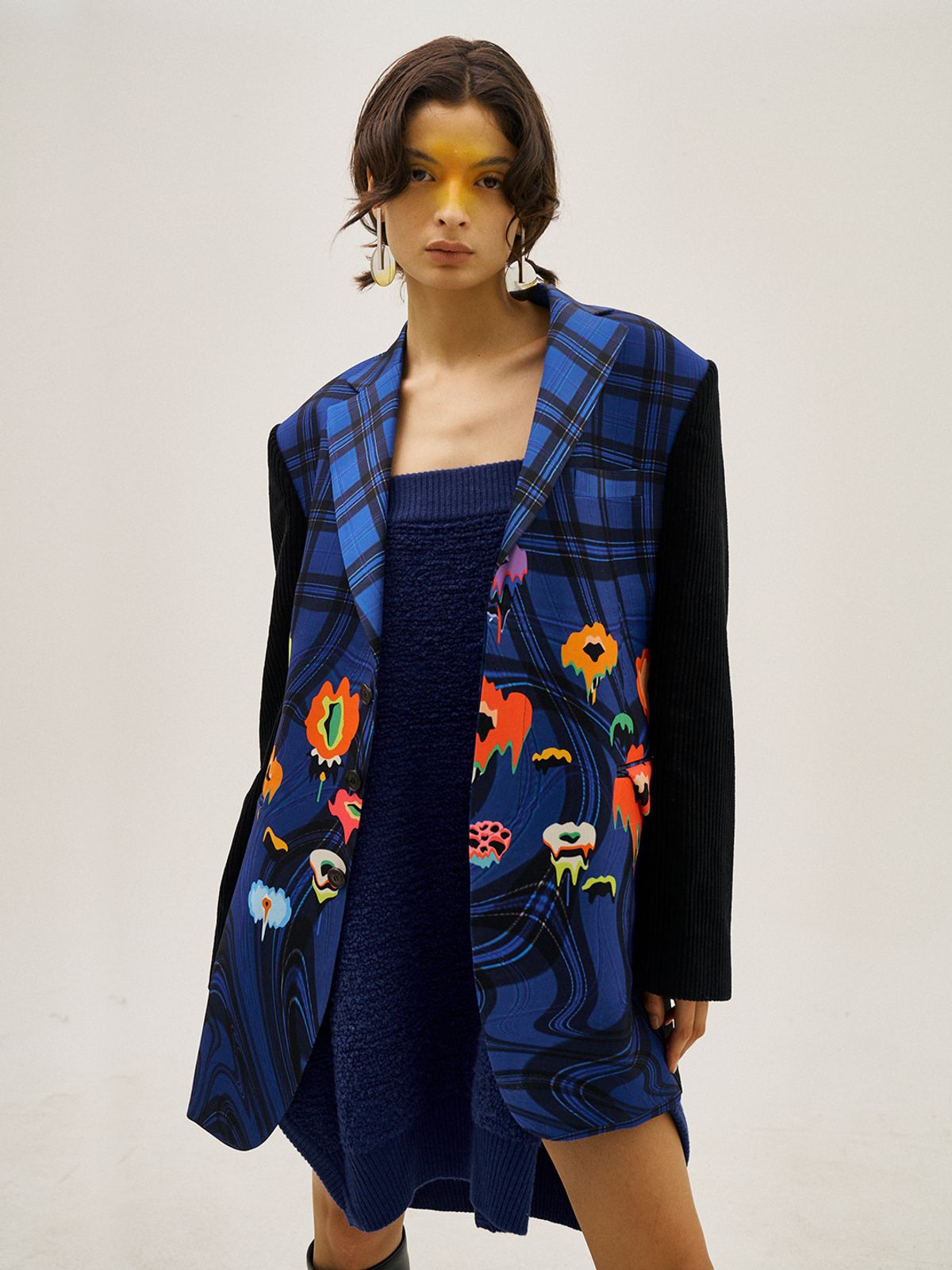 그리디어스(GREEDILOUS) Melting Flowers And Checks Contrast Blazer