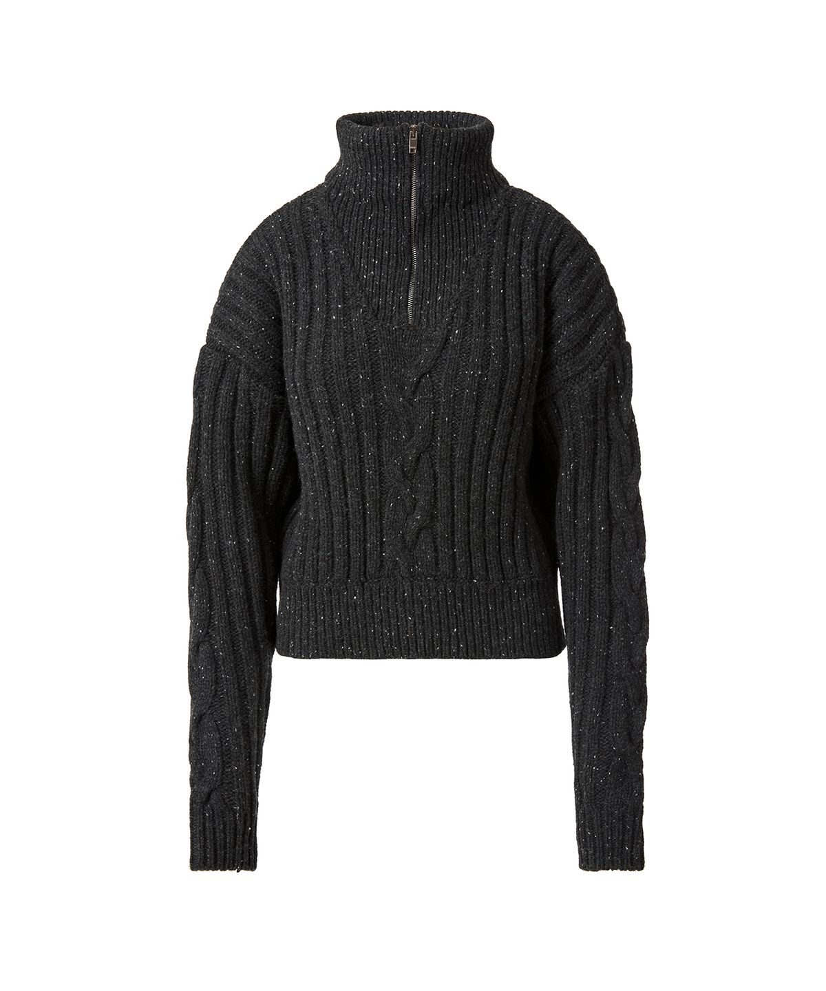 드레(DRAE) WOOL-BLEND QUARTER-ZIP CABLE SWEATER_CHARCOAL