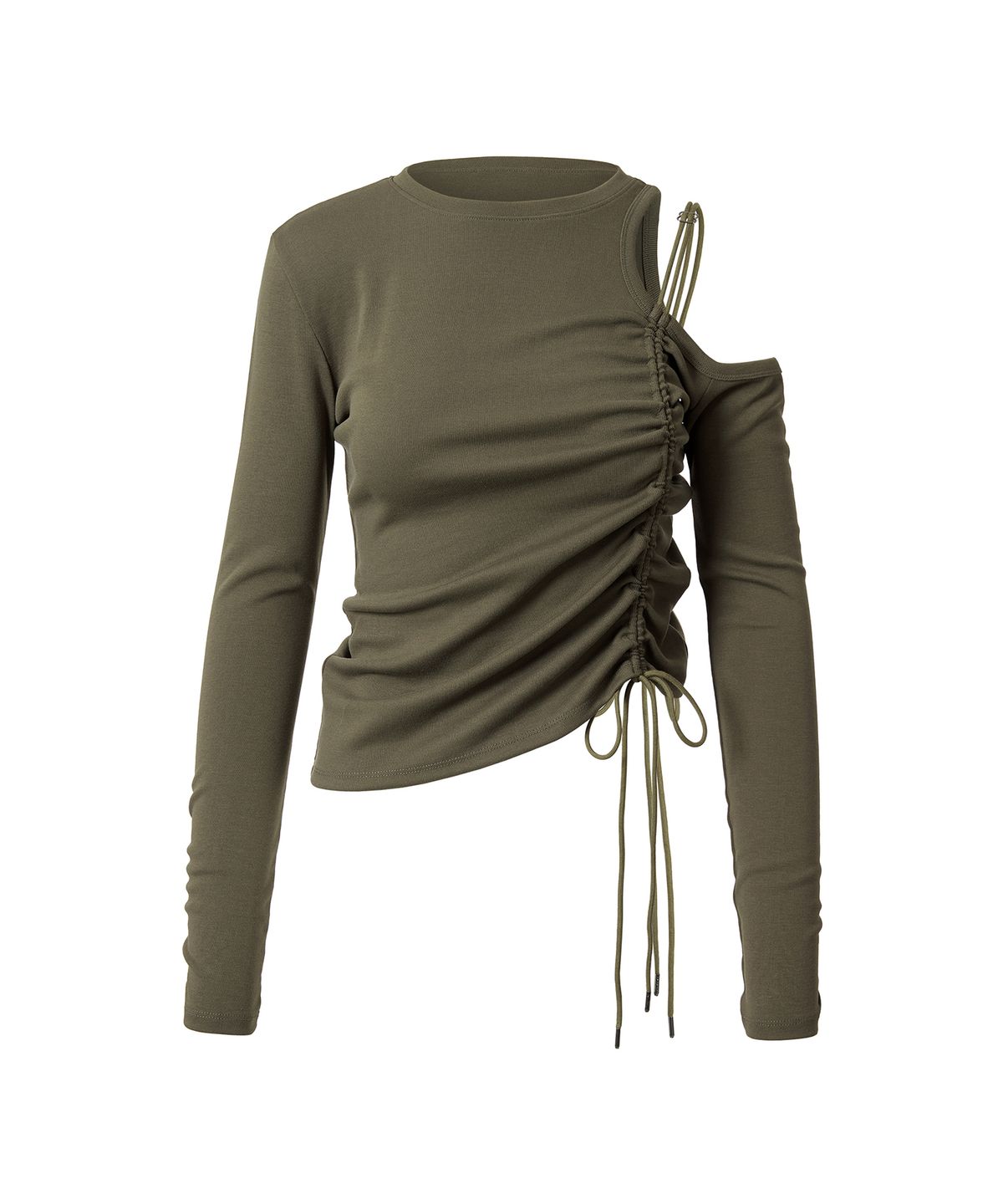 드레(DRAE) CUT-OUT DRAWSTRING T-SHIRT_KHAKI