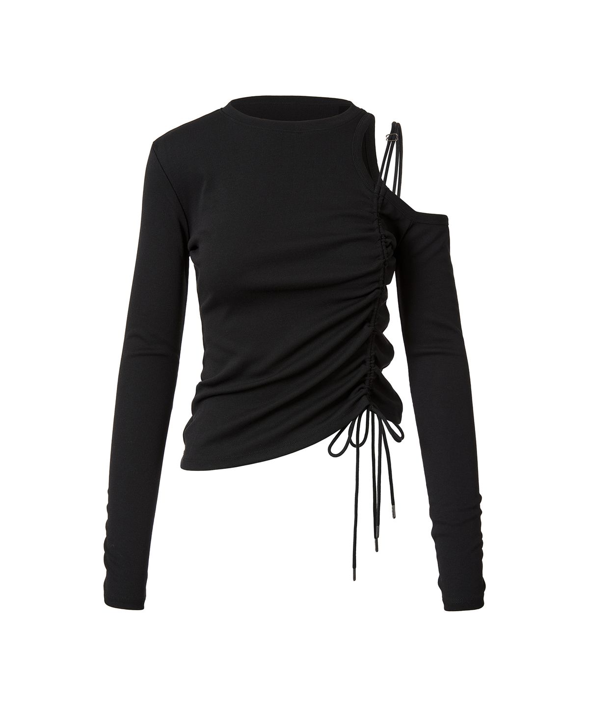 드레(DRAE) CUT-OUT DRAWSTRING T-SHIRT_BLACK