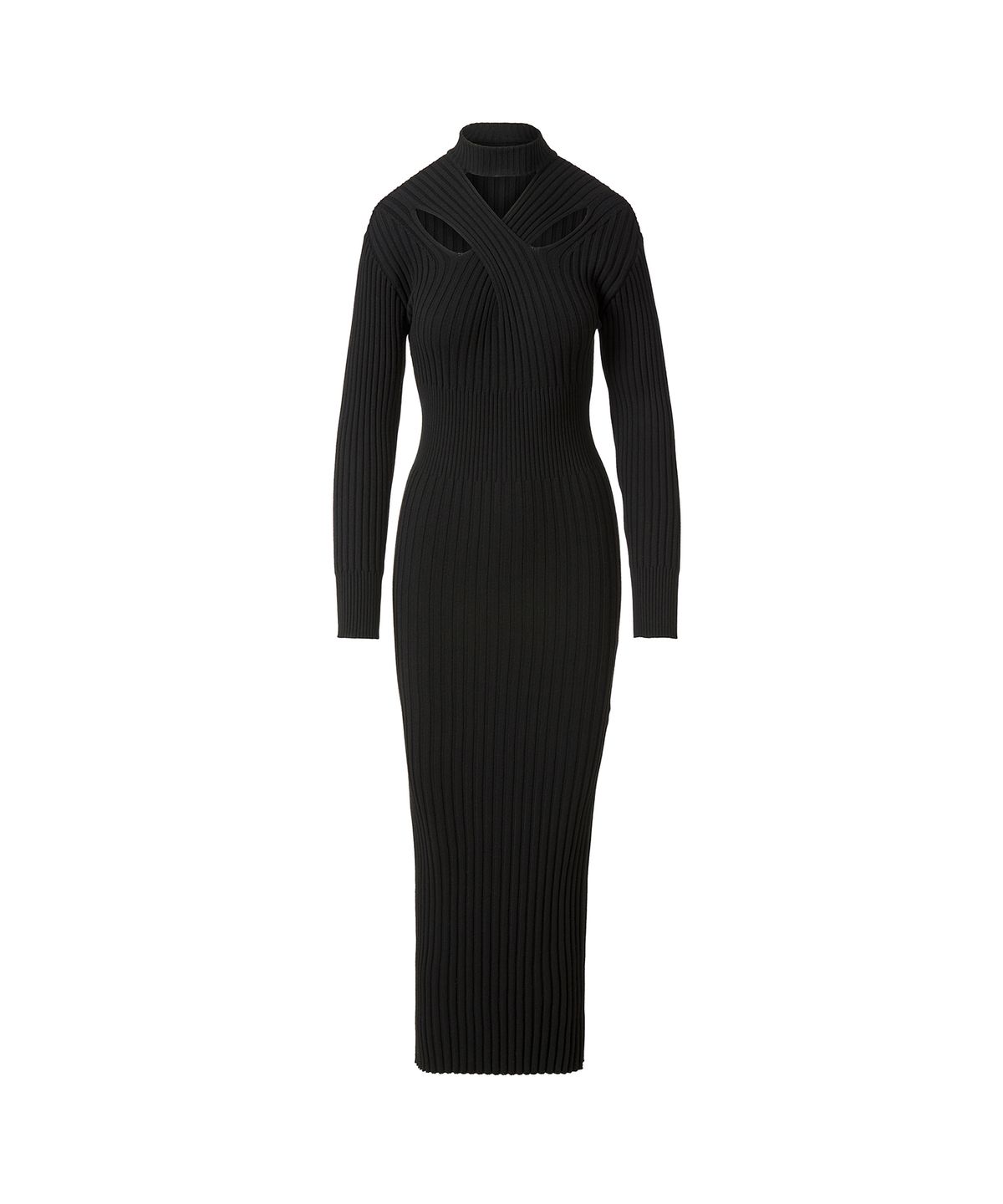 드레(DRAE) CROSS-CUTOUT RIBBED-KNIT DRESS_BLACK